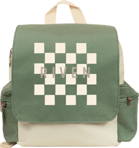 Rugzakje met naam en ruitjespatroon
