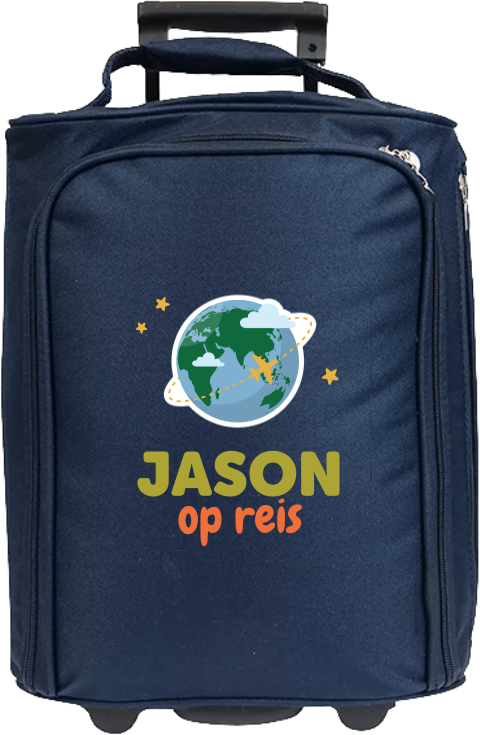 Kindertrolley met naam en wereldbol