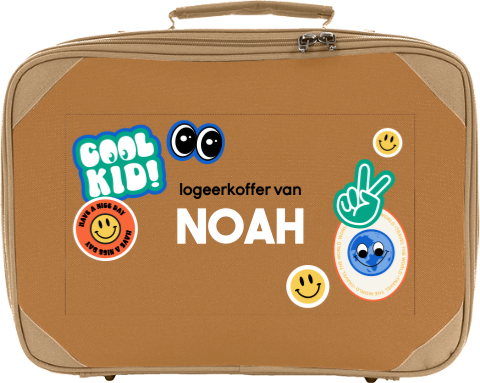 Koffertje met naam en vrolijke illustraties