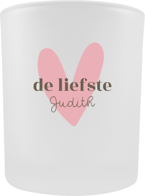Waxinelichthouder glas met naam en hart