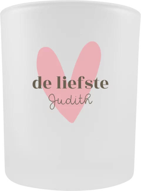 Waxinelichthouder glas met naam en hart