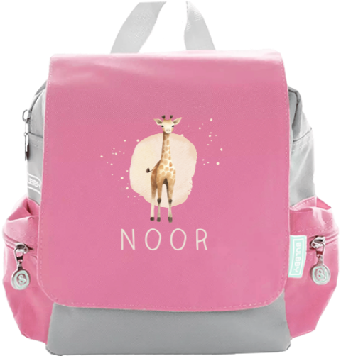 Rugzakje met naam en baby giraf