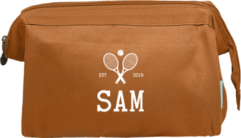 Toilettas met naam en tennis rackets