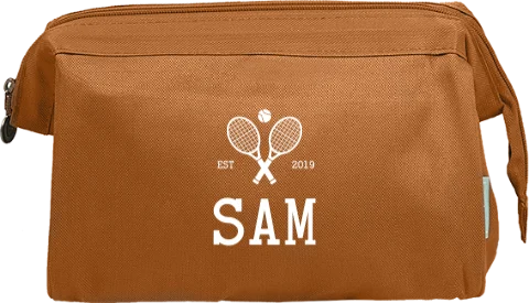 Toilettas met naam en tennis rackets