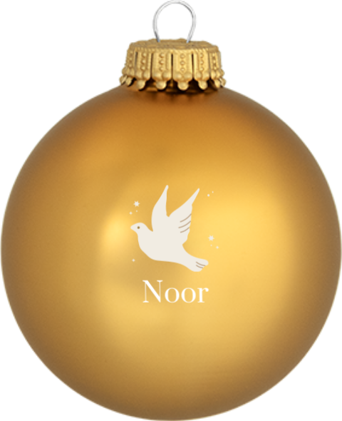 Kerstbal met naam en witte vogel