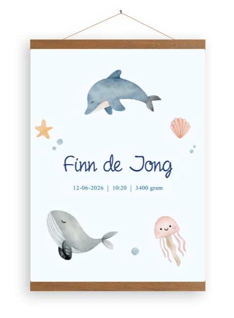 Canvas poster met naam en onderwaterthema