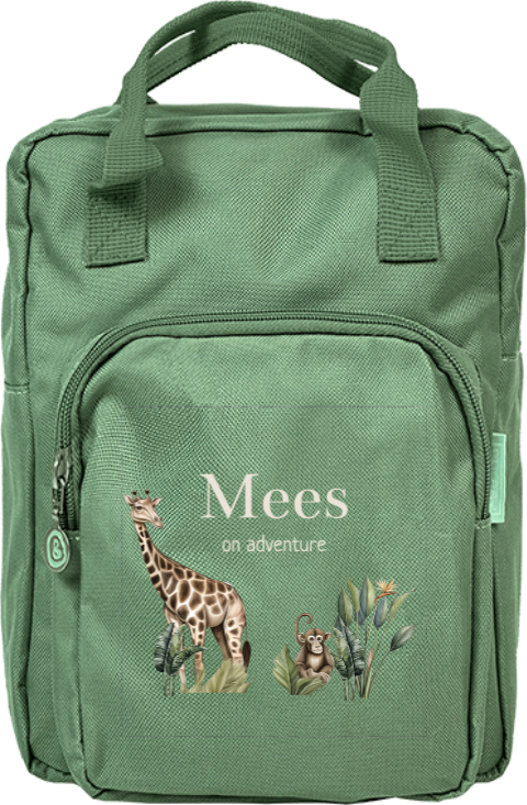 Rugtas classic met naam en jungle giraffe