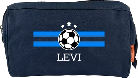 Toilettas met naam, voetbal en strepen