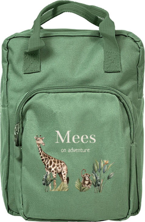 Rugtas classic met naam en jungle giraffe