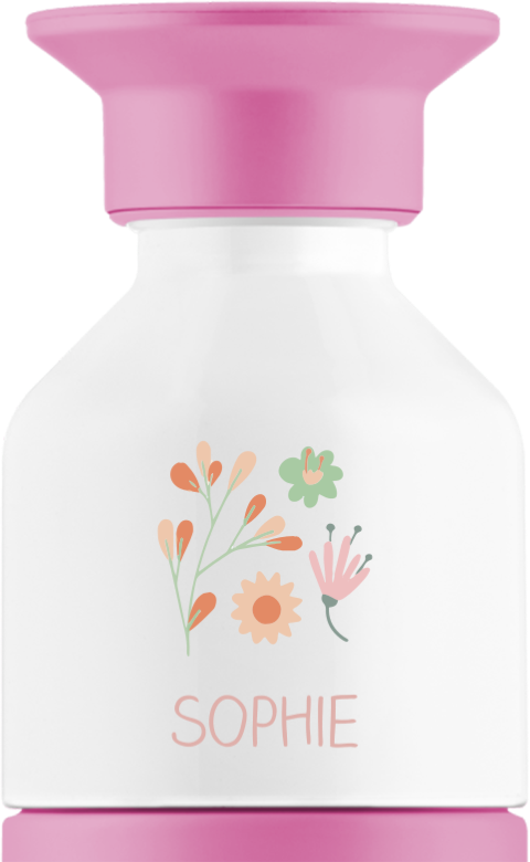 Dopper thermosfles met naam en bloemen