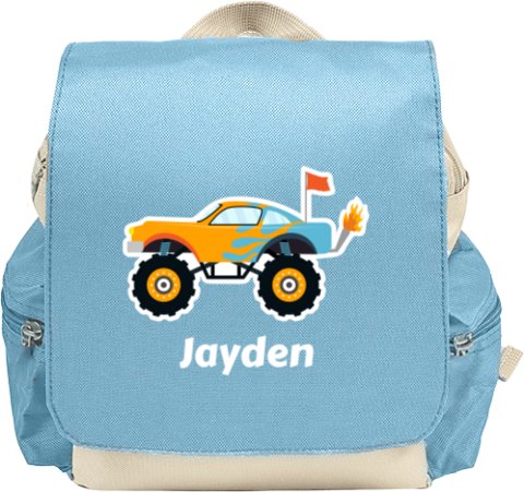 Rugzakje met monstertruck en naam