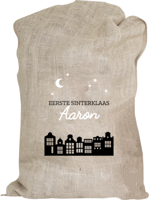 Jute Sinterklaaszak met huisjes, maan en sterretjes
