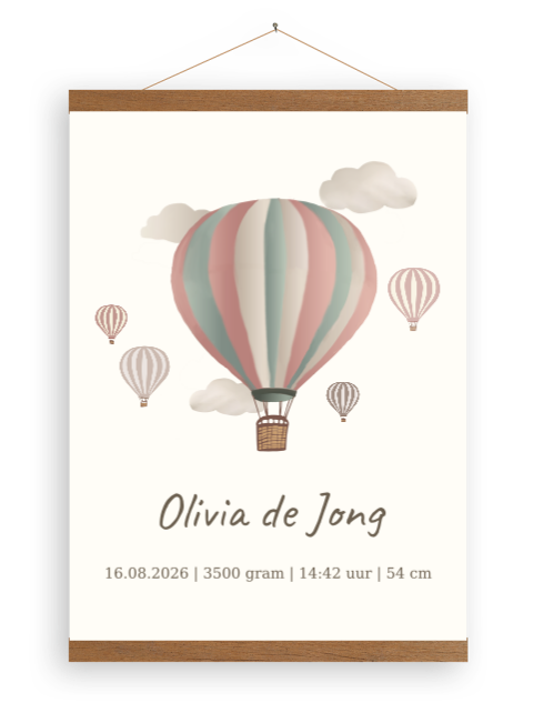 Canvas poster met naam en luchtballonnen