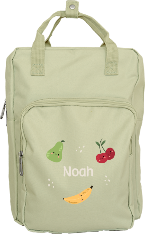 Rugtas classic met naam en illustraties fruit