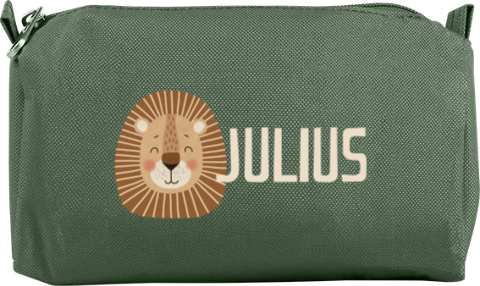 Etui met naam en leeuwenkop
