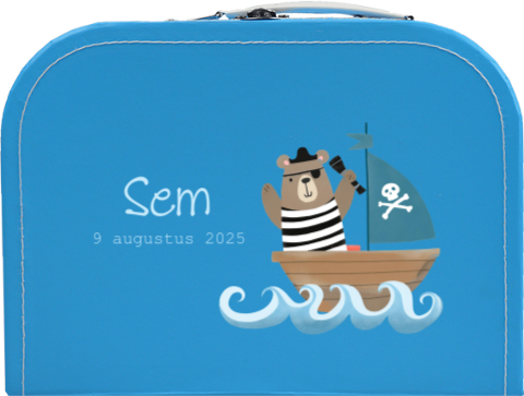 Kinderkoffertje met naam en beer als piraat