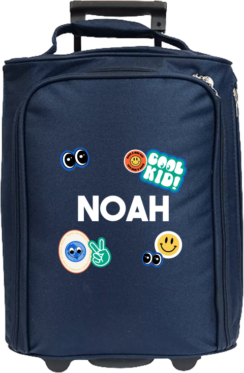 Reistrolley met naam en kleurrijke illustraties