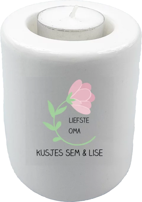 Waxinelichthouder met naam en mooie bloem