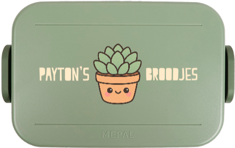Mepal broodtrommel TO GO kawaii met naam en plantje in pot