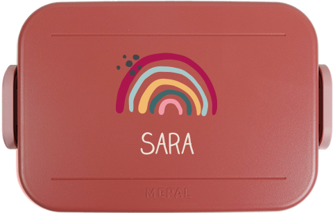 Mepal broodtrommel TO GO met naam en regenboog met stippen