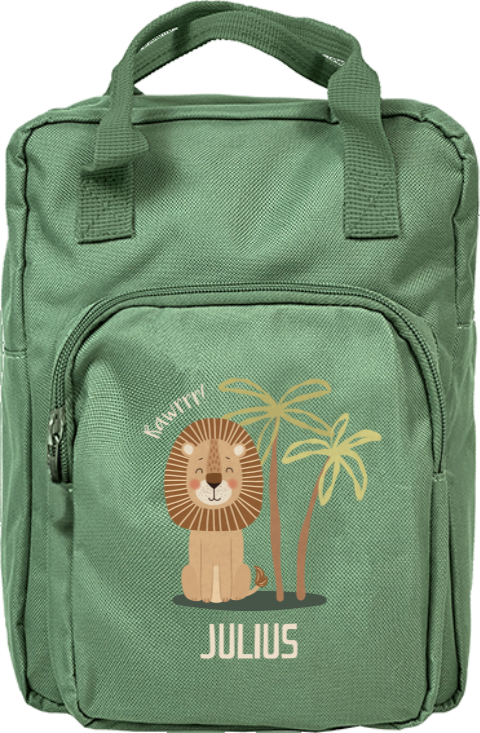 Rugtas classic met leeuw en naam