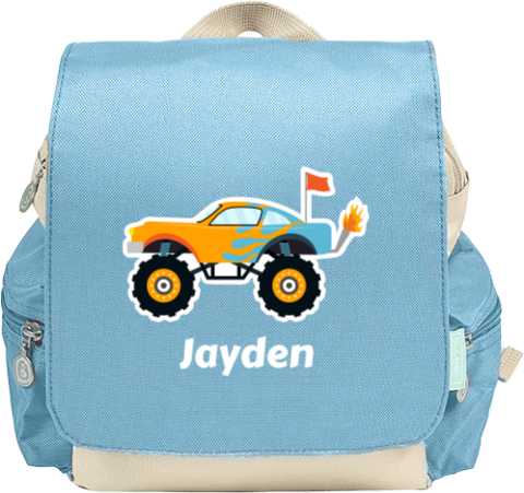 Rugzakje met monstertruck en naam