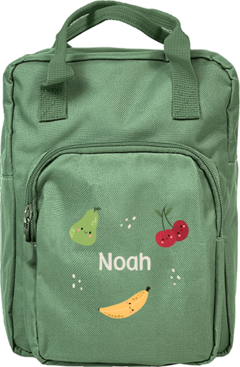 Rugtas classic met naam en illustraties fruit