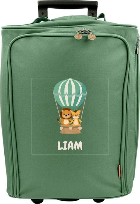 Reistrolley met naam en safaridieren in luchtballon