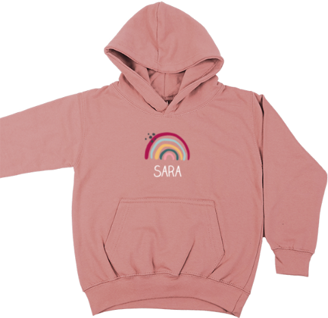Hoodie met naam en regenboog met stippen