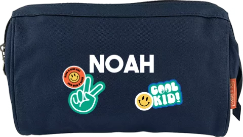 Toilettas met naam en kleurrijke illustraties