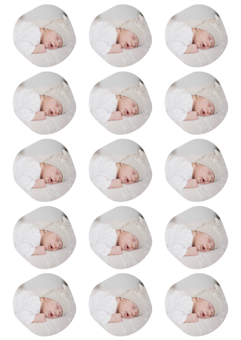 Foto kraamborrelkaartjes in organische vorm – 15 labels (Ø 55 mm) op A4