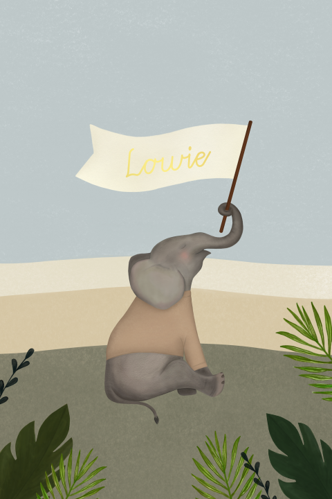 Premium goudfolieposter - olifantje met vlag