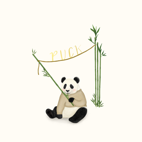 Premium goudfolieposter vierkant met schattige pandabeer 