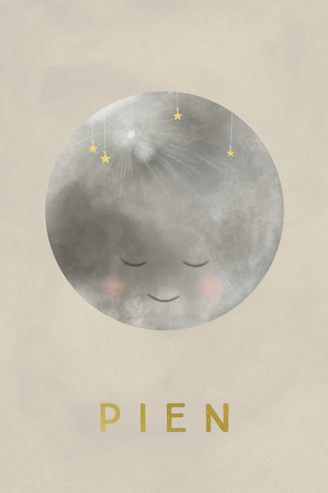 Premium goudfolieposter beige met maan en sterretjes in goudfolie