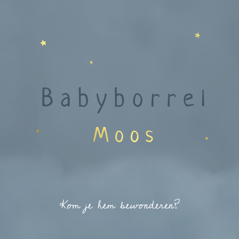 Kraamborrelkaartje jongen blauw met goudfolie naam en sterren  - 80x80 mm