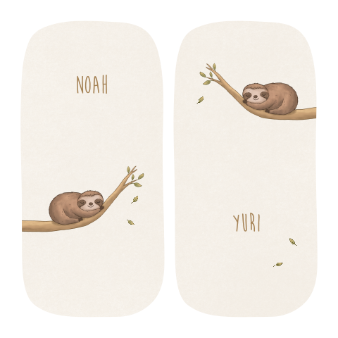 Tweeling geboortekaartjes baby luiaards