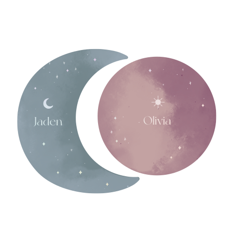 Tweeling geboortekaartjes maan en zon