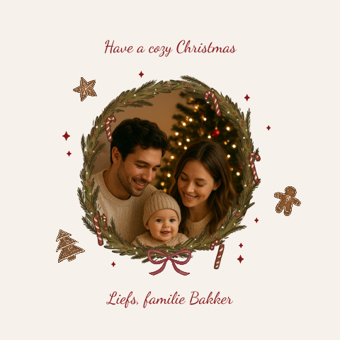 Kerstkaart foto in kerstkrans