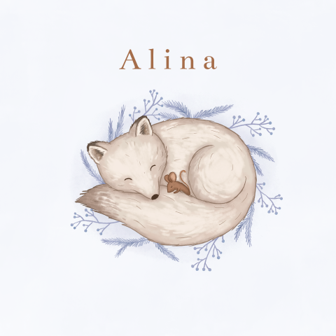 Geboortekaartje met poolvos en muisje winter