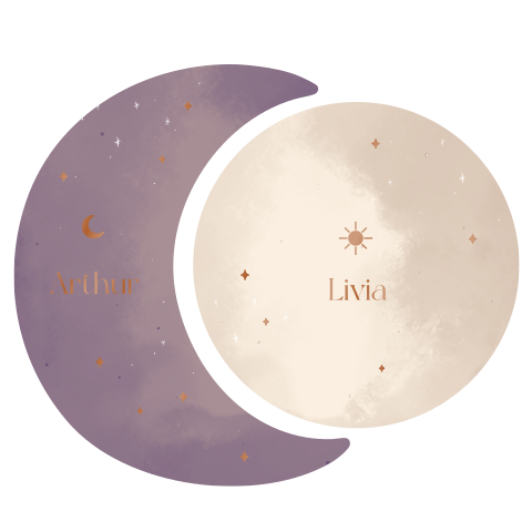 Tweeling geboortekaartjes zon en maan vorm