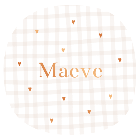 Rond geboortekaartje ruitjes en hartjes