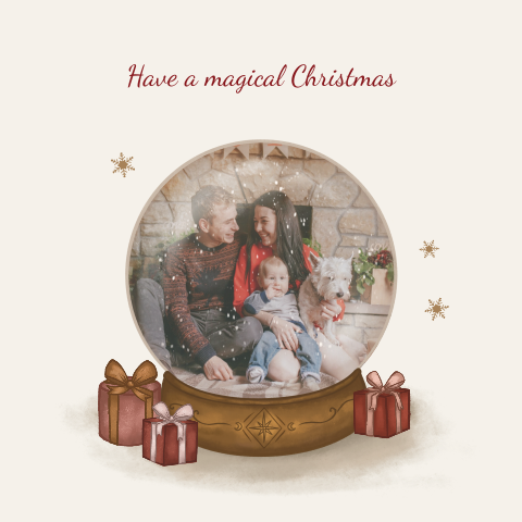 Kerstkaart foto in snowglobe