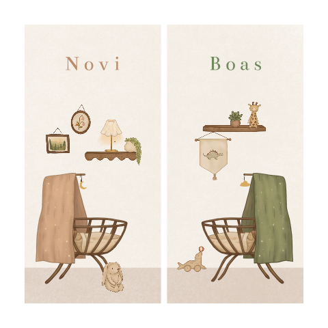 Tweeling geboortekaartjes babykamer