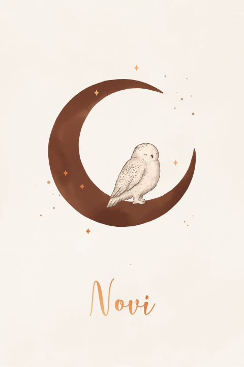Geboortekaartje uil op maan 