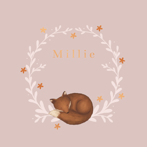 Geboortekaartje vosje in krans roze