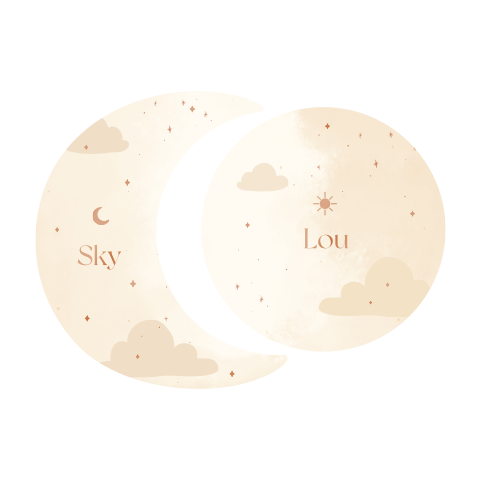 Tweeling geboortekaartjes maan en zon vorm