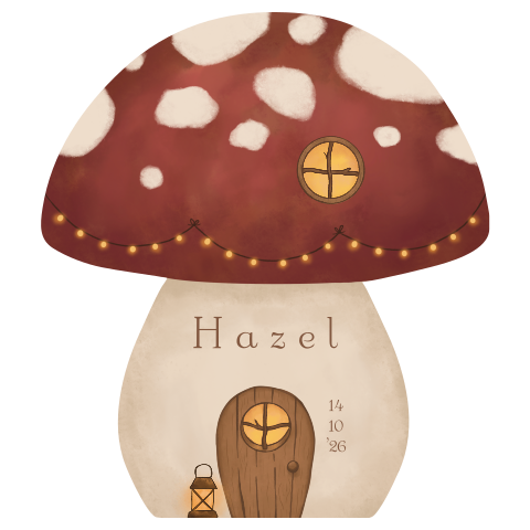 Geboortekaartje paddenstoel vorm huisje 