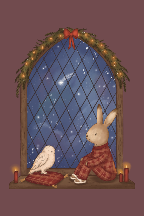 Kerstkaart avond in Hogwarts