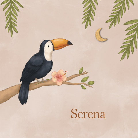 Geboortekaartje toekan met houten maantje