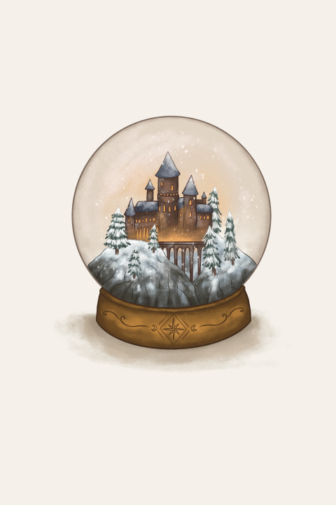 kerstkaart Hogwarts snowglobe